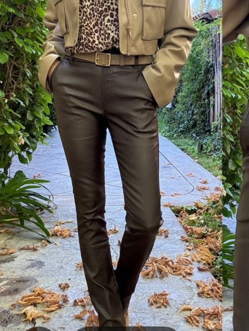 FLOG BEVY PULL ON PANTS Whimsy Y2K Leather Slim Straight Olive Green